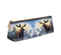 DNBCLEZK Fall Deer Cute Leather Triangular Pencil Case,Premium Smooth Zipper Durable Metal Puller,Full-Print Designer Stationery Organizer for School Office