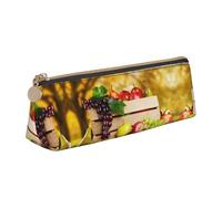 DNBCLEZK Fall Red Leaves and Fruits Cute Leather Triangular Pencil Case,Premium Smooth Zipper Durable Metal Puller,Full-Print Designer Stationery Organizer for School Office