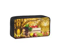 DNBCLEZK Fall Red Leaves and Fruits Simple Large-Capacity Pencil Case with Full Print,600d Oxford-Fabric,Durable Sturdy,Smooth Zipper, Pen Holder for School Office Travel