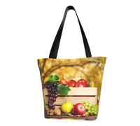 DNBCLEZK Fall Red Leaves And Fruits Women'S Printed Tote Bag, Large Capacity Shoulder Handbag, Polyester Fabric With Foam Padding,Inner Security Pocket
