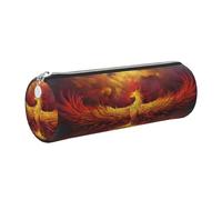 DNBCLEZK Fantasy Phoenix Cute Round Leather Pencil Case,Premium Smooth Zipper Durable Metal Puller,Full-Print Designer Stationery Organizer for School Office