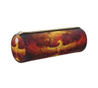 DNBCLEZK Fantasy Phoenix Cute Round Leather Pencil Case,Premium Smooth Zipper Durable Metal Puller,Full-Print Designer Stationery Organizer for School Office