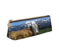 DNBCLEZK Farm Animal Cow Cute Leather Triangular Pencil Case,Premium Smooth Zipper Durable Metal Puller,Full-Print Designer Stationery Organizer for School Office