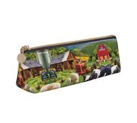 DNBCLEZK Farm Animals Cute Leather Triangular Pencil Case,Premium Smooth Zipper Durable Metal Puller,Full-Print Designer Stationery Organizer for School Office