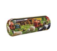DNBCLEZK Farm Animals Cute Round Leather Pencil Case,Premium Smooth Zipper Durable Metal Puller,Full-Print Designer Stationery Organizer for School Office