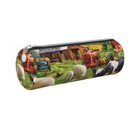 DNBCLEZK Farm Animals Cute Round Leather Pencil Case,Premium Smooth Zipper Durable Metal Puller,Full-Print Designer Stationery Organizer for School Office