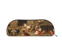 DNBCLEZK Farm Chickens Semicircular Pencil Case, Full-Pattern Printed Pen Pouch, Premium PVC Cross-Grain Leather with Polyester Lining