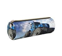 DNBCLEZK Farm Tractor Cute Round Leather Pencil Case,Premium Smooth Zipper Durable Metal Puller,Full-Print Designer Stationery Organizer for School Office