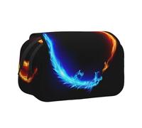 DNBCLEZK Fire and Ice Dragons Flip Top Double Layer Pencil Case,Full Print Oxford-Cloth Stationery Pouch with Zipper and Sticky Flap,Large Capacity Pencil Bag