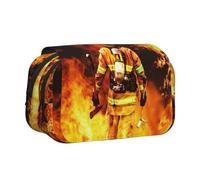 DNBCLEZK Firefighter Fireman Flame Double Layer Flip-Top Pencil Case,Large Capacity 50 Pens Organizer, Durable Polyester Stationery Holder for School, Art Travel (All-Over Print)