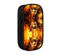 DNBCLEZK Firefighter Fireman Flame Double Layer Large Capacity Pencil Case,Print Polyester Oxford-Cloth Stationery Pouch with Multi Slots, Multi-Compartment Storage Bag