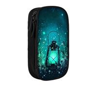DNBCLEZK Fireflies and Lantern Double Layer Large Capacity Pencil Case,Print Polyester Oxford-Cloth Stationery Pouch with Multi Slots, Multi-Compartment Storage Bag