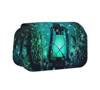 DNBCLEZK Fireflies and Lantern Flip Top Double Layer Pencil Case,Full Print Oxford-Cloth Stationery Pouch with Zipper and Sticky Flap,Large Capacity Pencil Bag