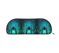 DNBCLEZK Fireflies and Lantern Semicircular Pencil Case, Full-Pattern Printed Pen Pouch, Premium PVC Cross-Grain Leather with Polyester Lining