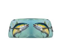 DNBCLEZK Fish Jumping Out of The Sea Customizable Leather Zipper Pencil Case, Full-Print Design School and Office Stationery Holder (Personalized Pattern)