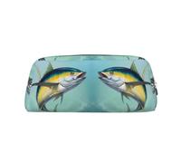 DNBCLEZK Fish Jumping Out of The Sea Customizable Leather Zipper Pencil Case, Full-Print Design School and Office Stationery Holder (Personalized Pattern)