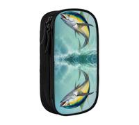 DNBCLEZK Fish Jumping Out of The Sea Double Layer Large Capacity Pencil Case,Print Polyester Oxford-Cloth Stationery Pouch with Multi Slots, Multi-Compartment Storage Bag
