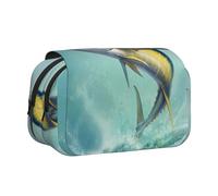 DNBCLEZK Fish Jumping Out of The Sea Flip Top Double Layer Pencil Case,Full Print Oxford-Cloth Stationery Pouch with Zipper and Sticky Flap,Large Capacity Pencil Bag