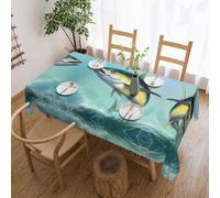 DNBCLEZK Fish Jumping Out Of The Sea Square Tablecloth 54x72 Inch Waterproof Polyester Table Cloth With Lace Edge,Wrinkle Resistant Washable Fabric For Dining Table