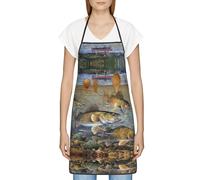 DNBCLEZK Fishing Lake Fishermen Large Pocket Apron For Men Women,Print Polyester Adjustable Water-Resistant Kitchen Apron With Large Front Pockets For Cooking Gardening