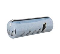 DNBCLEZK Five Penguins Cute Round Leather Pencil Case,Premium Smooth Zipper Durable Metal Puller,Full-Print Designer Stationery Organizer for School Office