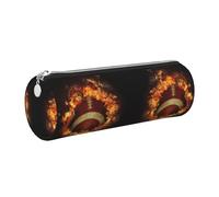 DNBCLEZK Flaming American Football Cute Round Leather Pencil Case,Premium Smooth Zipper Durable Metal Puller,Full-Print Designer Stationery Organizer for School Office
