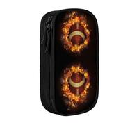DNBCLEZK Flaming American Football Double Layer Large Capacity Pencil Case,Print Polyester Oxford-Cloth Stationery Pouch with Multi Slots, Multi-Compartment Storage Bag
