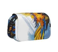 DNBCLEZK Flying Parrot Flip Top Double Layer Pencil Case,Full Print Oxford-Cloth Stationery Pouch with Zipper and Sticky Flap,Large Capacity Pencil Bag