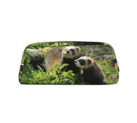 DNBCLEZK Foraging Ferret Customizable Leather Zipper Pencil Case, Full-Print Design School and Office Stationery Holder (Personalized Pattern)