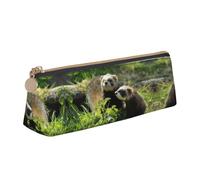 DNBCLEZK Foraging Ferret Cute Leather Triangular Pencil Case,Premium Smooth Zipper Durable Metal Puller,Full-Print Designer Stationery Organizer for School Office