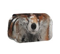 DNBCLEZK Fox Flip Top Double Layer Pencil Case,Full Print Oxford-Cloth Stationery Pouch with Zipper and Sticky Flap,Large Capacity Pencil Bag