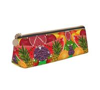 DNBCLEZK Fresh Fruits Pineapple Cute Leather Triangular Pencil Case,Premium Smooth Zipper Durable Metal Puller,Full-Print Designer Stationery Organizer for School Office
