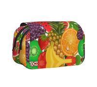 DNBCLEZK Fresh Fruits Pineapple Flip Top Double Layer Pencil Case,Full Print Oxford-Cloth Stationery Pouch with Zipper and Sticky Flap,Large Capacity Pencil Bag