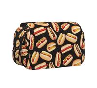 DNBCLEZK Fun Food Hot Dogs Flip Top Double Layer Pencil Case,Full Print Oxford-Cloth Stationery Pouch with Zipper and Sticky Flap,Large Capacity Pencil Bag