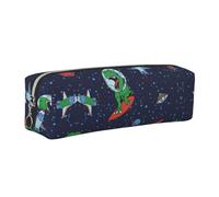 DNBCLEZK Funny Astronaut Dinosaur Rocket Cute Leather Pencil Case,Premium Smooth Zipper Durable Metal Puller,Full-Print Designer Stationery Organizer for School Office