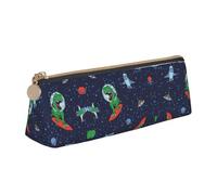 DNBCLEZK Funny Astronaut Dinosaur Rocket Cute Leather Triangular Pencil Case,Premium Smooth Zipper Durable Metal Puller,Full-Print Designer Stationery Organizer for School Office