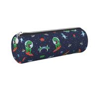 DNBCLEZK Funny Astronaut Dinosaur Rocket Cute Round Leather Pencil Case,Premium Smooth Zipper Durable Metal Puller,Full-Print Designer Stationery Organizer for School Office