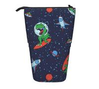 DNBCLEZK Funny Astronaut Dinosaur Rocket Expandable Pencil Case,Oxford-Fabric Telescopic Pencil Pouch with Zipper, Portable Multifunctional Stationery Bag