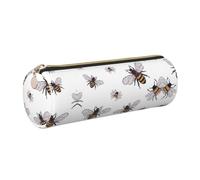 DNBCLEZK Funny Bees Cylinder Leather Pencil Case, Multifunctional Full Print Cross Grain PVC Pen Pouch,Lightweight Portable Stationery Bag