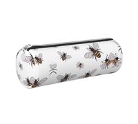 DNBCLEZK Funny Bees Cylinder Leather Pencil Case, Multifunctional Full Print Cross Grain PVC Pen Pouch,Lightweight Portable Stationery Bag