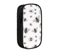 DNBCLEZK Funny Bees Double Layer Large Capacity Pencil Case,Print Polyester Oxford-Cloth Stationery Pouch with Multi Slots, Multi-Compartment Storage Bag