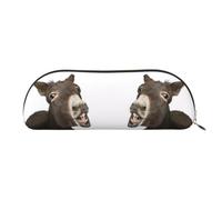 DNBCLEZK Funny Donkey Semicircular Pencil Case, Full-Pattern Printed Pen Pouch, Premium PVC Cross-Grain Leather with Polyester Lining