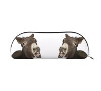 DNBCLEZK Funny Donkey Semicircular Pencil Case, Full-Pattern Printed Pen Pouch, Premium PVC Cross-Grain Leather with Polyester Lining