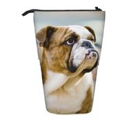 DNBCLEZK Funny English Dog Expandable Pencil Case,Oxford-Fabric Telescopic Pencil Pouch with Zipper, Portable Multifunctional Stationery Bag