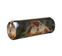 DNBCLEZK Funny Squirrel Cute Round Leather Pencil Case,Premium Smooth Zipper Durable Metal Puller,Full-Print Designer Stationery Organizer for School Office