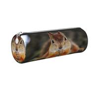 DNBCLEZK Funny Squirrel Cute Round Leather Pencil Case,Premium Smooth Zipper Durable Metal Puller,Full-Print Designer Stationery Organizer for School Office