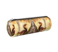 DNBCLEZK Funny Squirrel Cute Round Leather Pencil Case,Premium Smooth Zipper Durable Metal Puller,Full-Print Designer Stationery Organizer for School Office