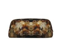DNBCLEZK Funny Yorkie Dog Customizable Leather Zipper Pencil Case, Full-Print Design School and Office Stationery Holder (Personalized Pattern)