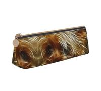 DNBCLEZK Funny Yorkie Dog Cute Leather Triangular Pencil Case,Premium Smooth Zipper Durable Metal Puller,Full-Print Designer Stationery Organizer for School Office