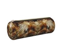 DNBCLEZK Funny Yorkie Dog Cute Round Leather Pencil Case,Premium Smooth Zipper Durable Metal Puller,Full-Print Designer Stationery Organizer for School Office